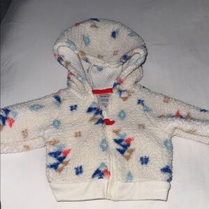 Carter's Fleece Hoodie - White with Blue and Red Patterns